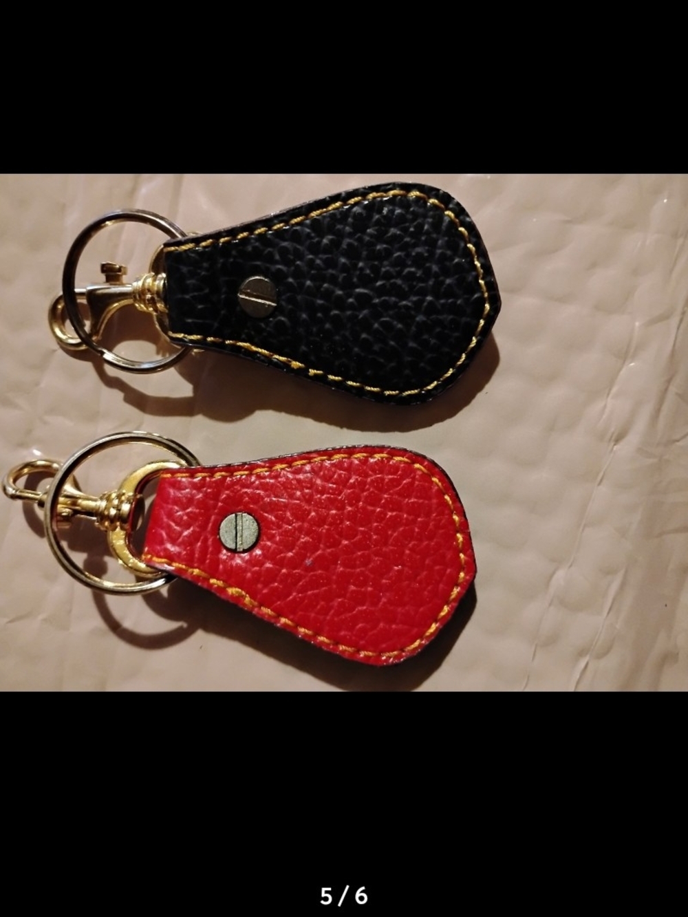 2#Leather Key Fob Pair with Gold Swan Medallions - Red & Black - Picture 5 of 6